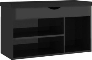 VidaXL Schoenenbank met kussen 80x30x47 cm spaanplaat hoogglans zwart