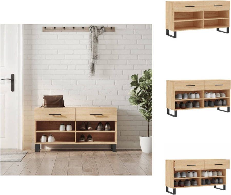 VidaXL Schoenenbank Sonoma Eiken 102 x 35 x 55 cm Duurzaam hout 2 lades Industriële stijl Schoenenkast