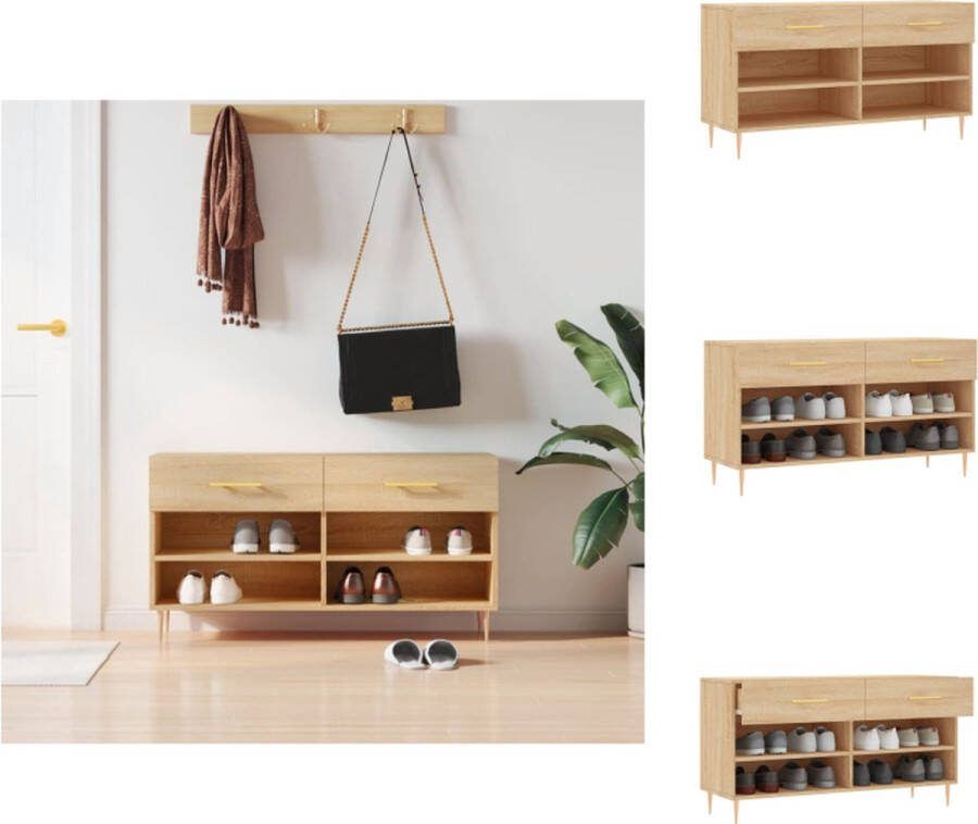 VidaXL Schoenenbank Sonoma eiken 102 x 35 x 55 cm Stabiel en ruimtebesparend Schoenenkast