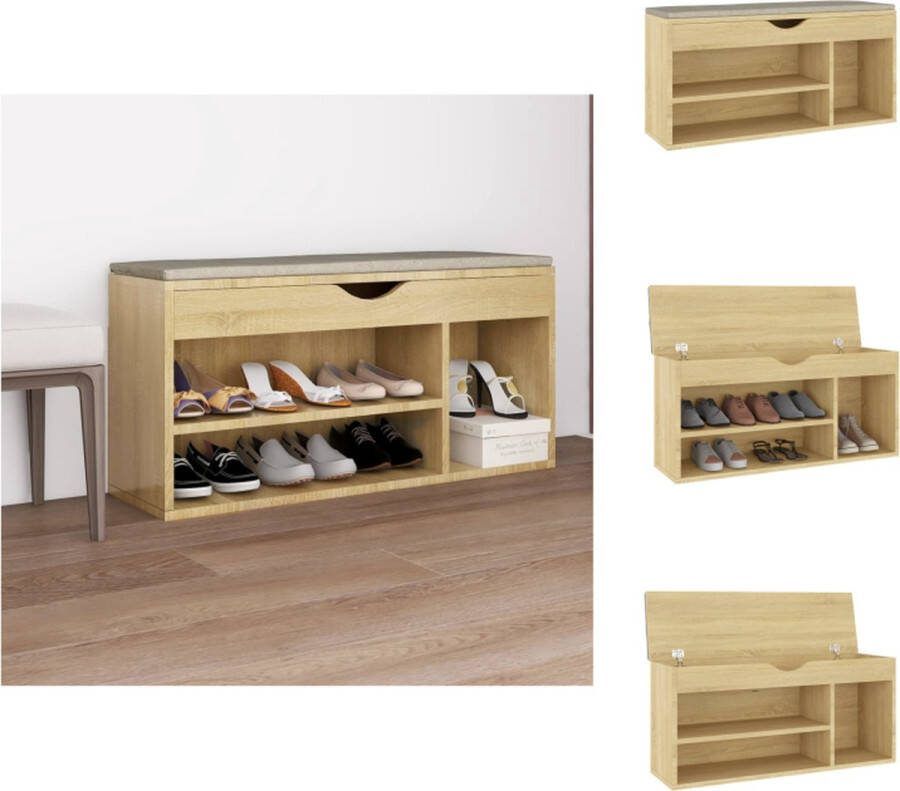 VidaXL Schoenenbank Sonoma Eiken 104 x 30 x 49 cm Met Kussen Schoenenkast