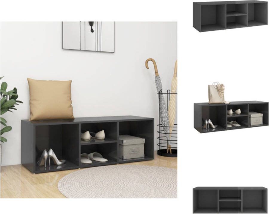 VidaXL Schoenenbank Trendy gelat ontwerp Schoenenkast 105 x 35 x 35 cm Hoogglans grijs Schoenenkast