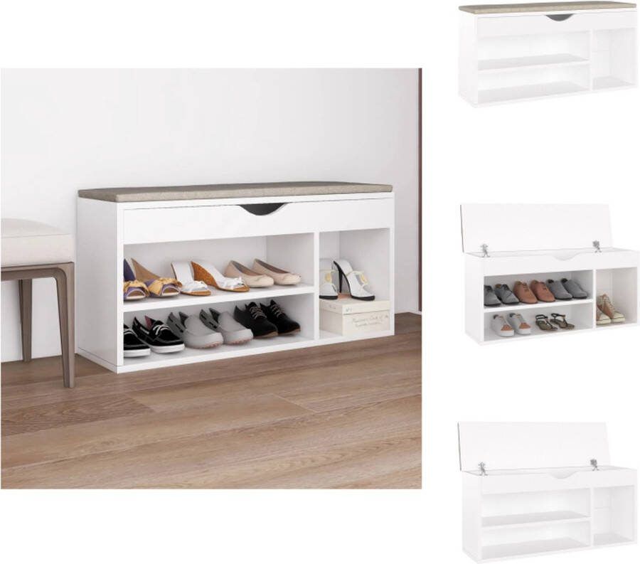 VidaXL Schoenenbank Wit 104 x 30 x 49 cm met kussen Montage vereist Schoenenkast
