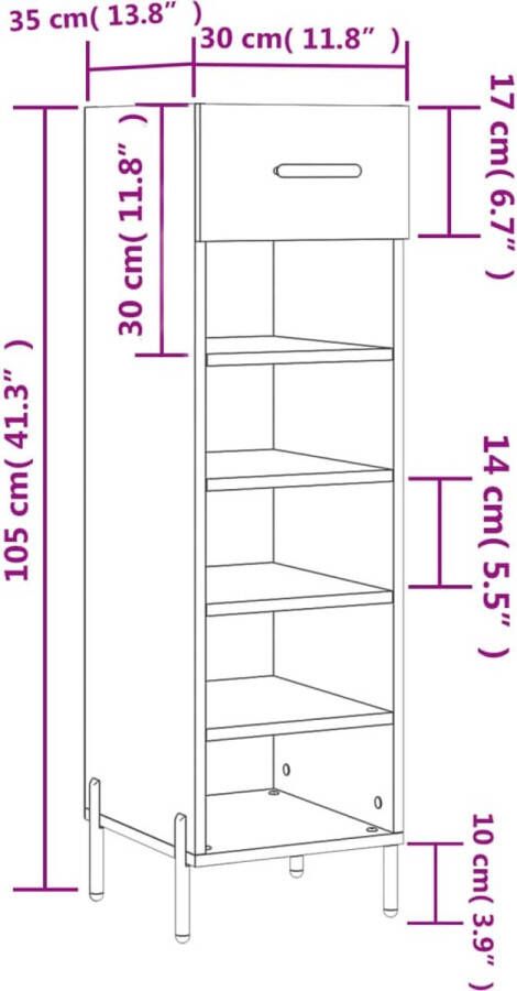 VidaXL -Schoenenkast-30x35x105-cm-bewerkt-hout-hoogglans-wit