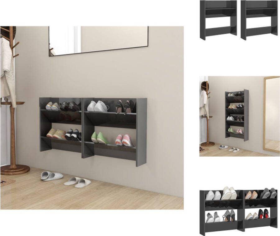 VidaXL Schoenenkast 60 x 18 x 60 cm Hoogglans grijs 2 schappen Schoenenkast