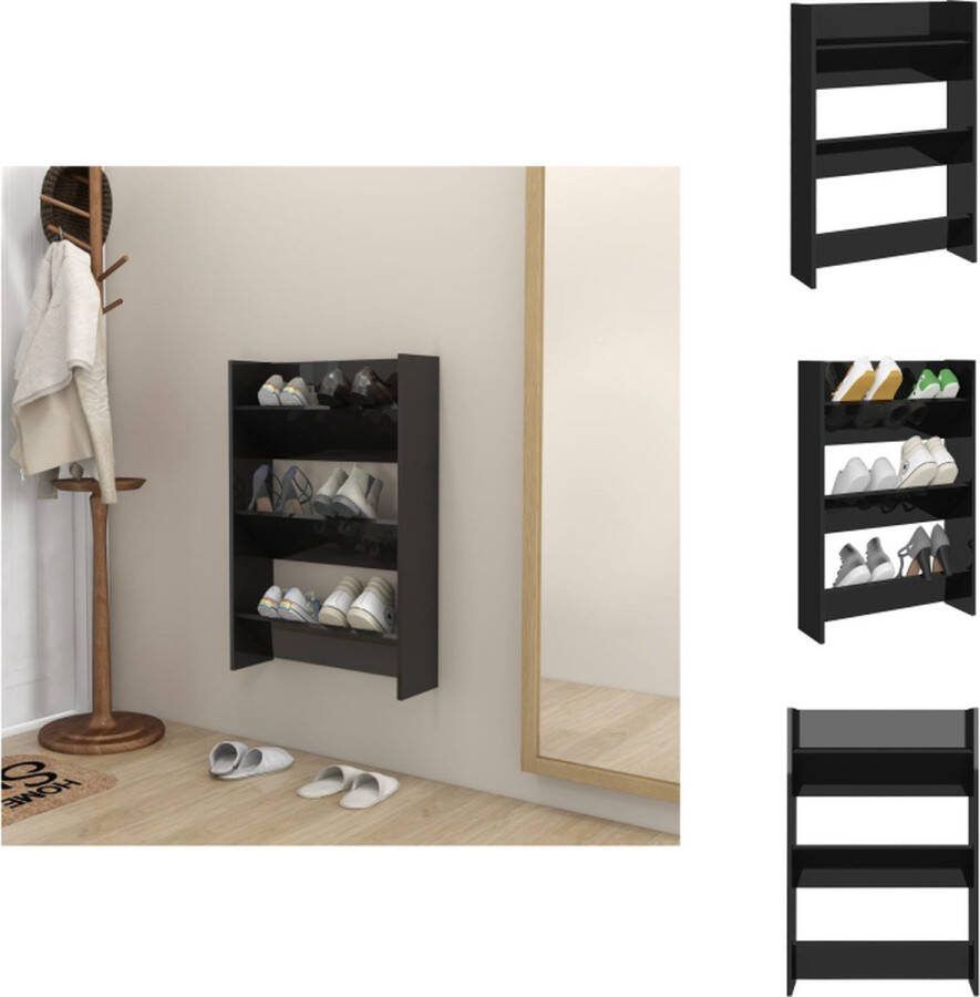 VidaXL Schoenenkast 60x18x90 cm Hoogglans zwart spaanplaat Schoenenkast