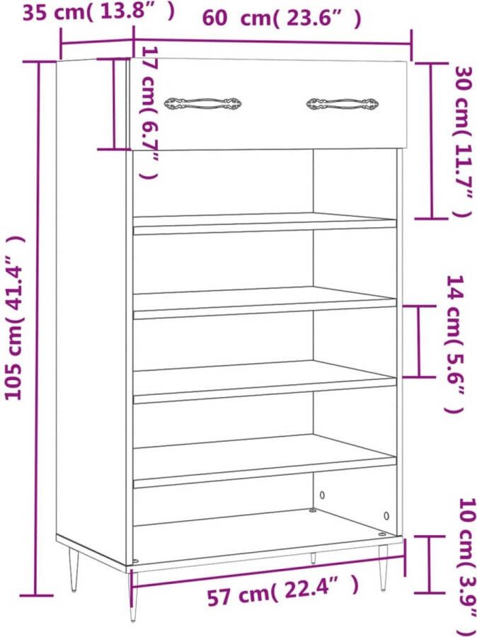 VidaXL -Schoenenkast-60x35x105-cm-bewerkt-hout-hoogglans-wit