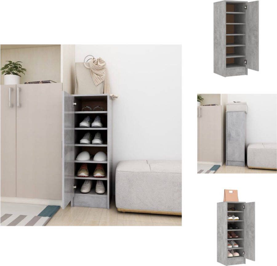 VidaXL Schoenenkast betongrijs 32 x 35 x 92 cm 6 planken deur links of rechts Spaanplaat Schoenenkast