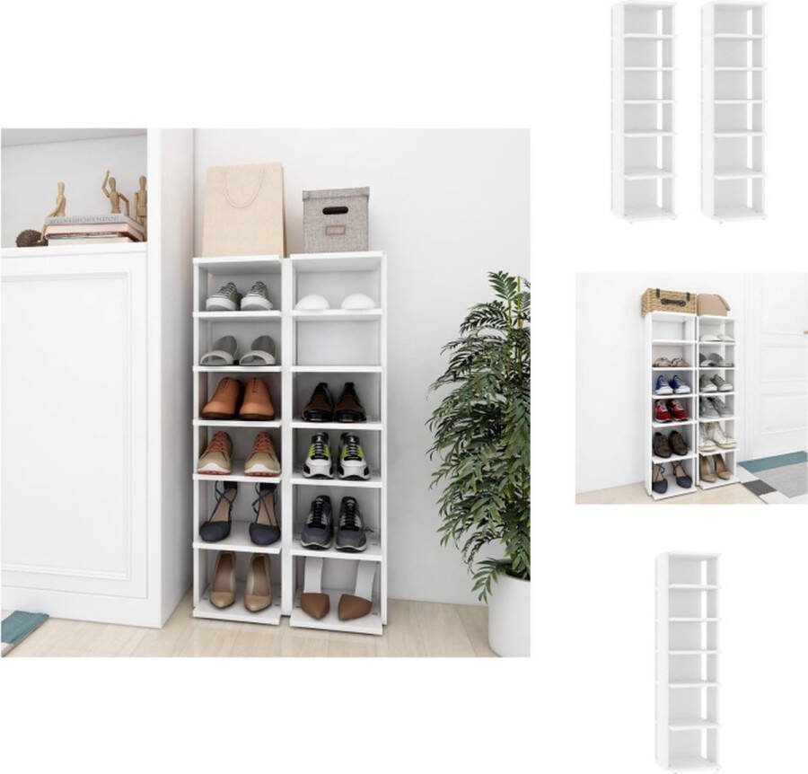 VidaXL Schoenenkast Bewerkt hout 27.5 x 27 x 102 cm 6 schappen Wit Schoenenkast