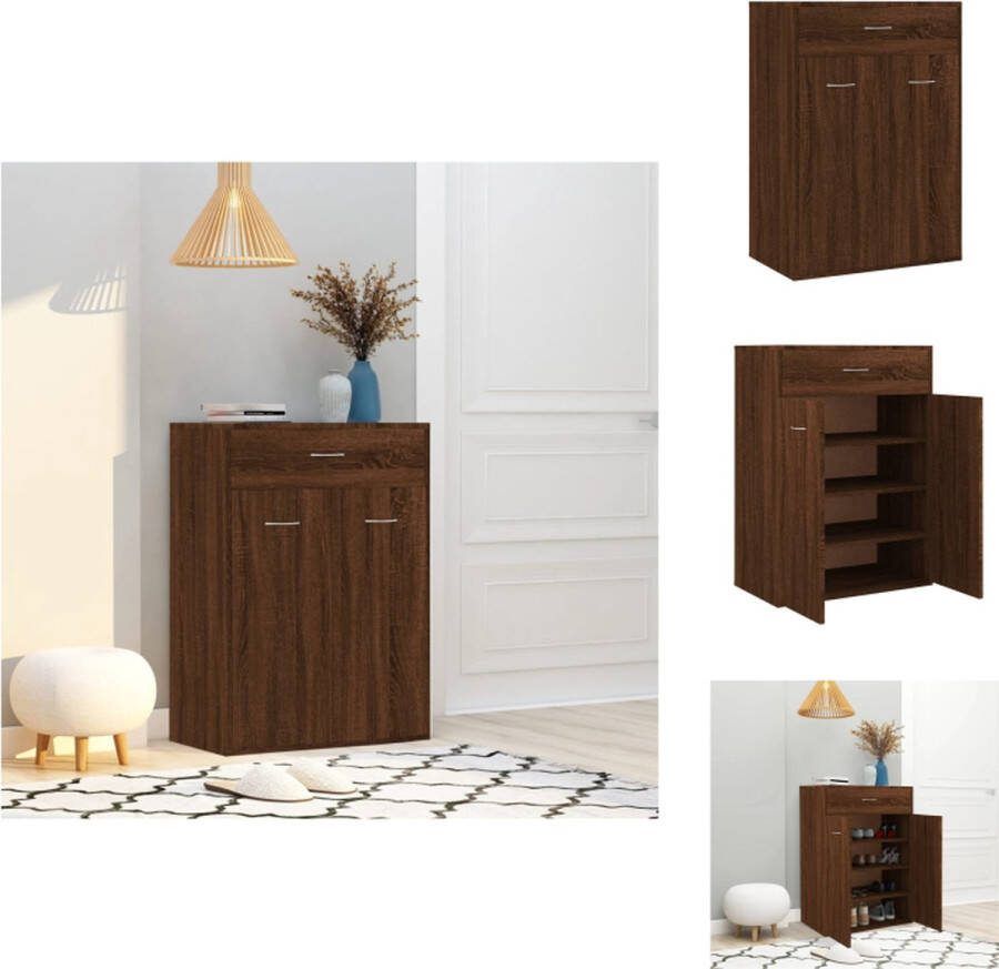VidaXL Schoenenkast Bruineiken 60x35x84 cm Bewerkt Hout Schoenenkast