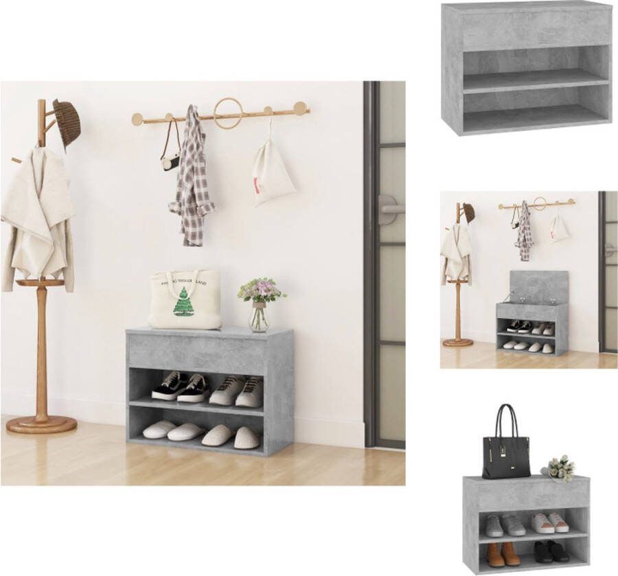 VidaXL Schoenenkast Concrete 60 x 30 x 45 cm Trendy opbergbank Spaanplaat Montage vereist Schoenenkast