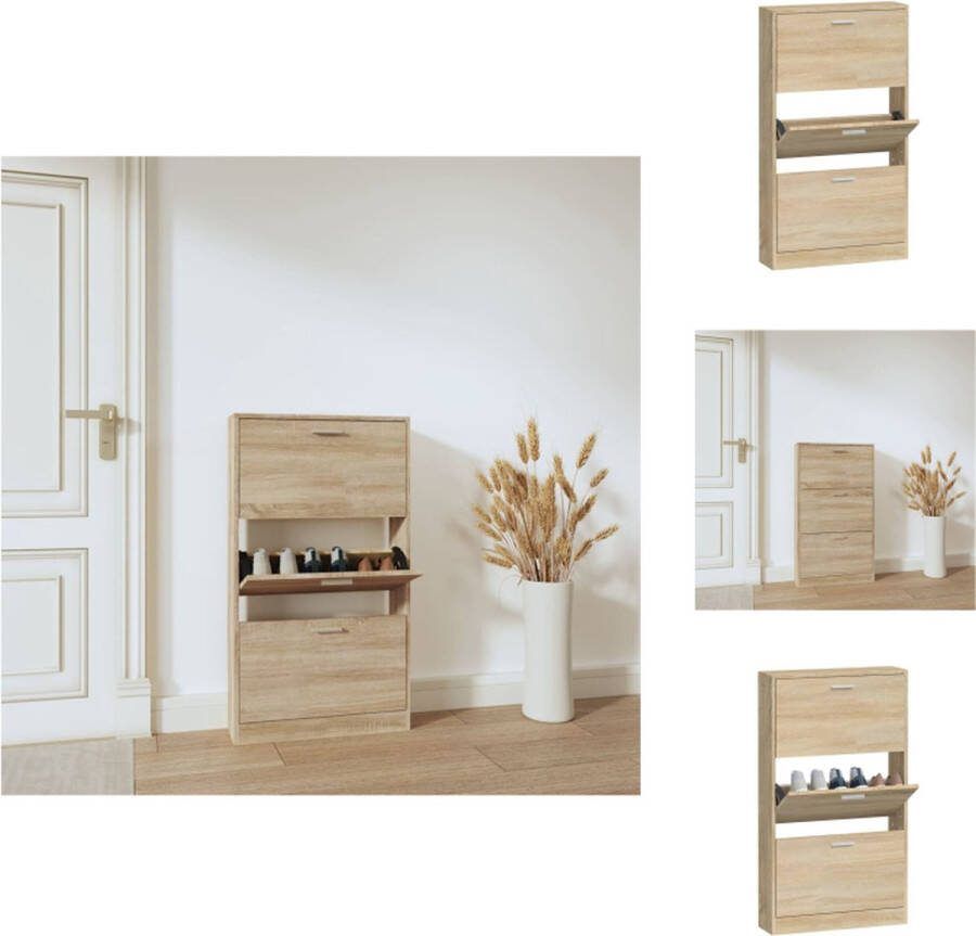 VidaXL Schoenenkast Eiken 59 x 17 x 108 cm 3 lades Schoenenkast
