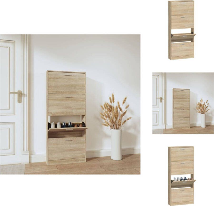 VidaXL Schoenenkast Eiken 59 x 17 x 150 cm 4 lades Schoenenkast