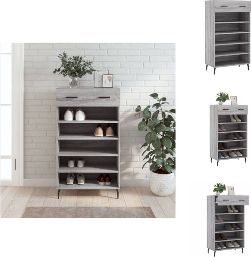 VidaXL Schoenenkast Elegante opberger Hout IJzer 60x35x105 cm Grijs Sonoma Eiken Met lade en 5 open vakken Kast