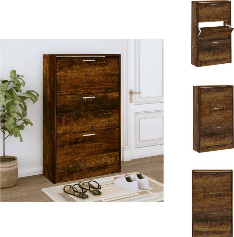 VidaXL Schoenenkast Gerookt eiken 63x24x103 cm 3 lades Schoenenkast