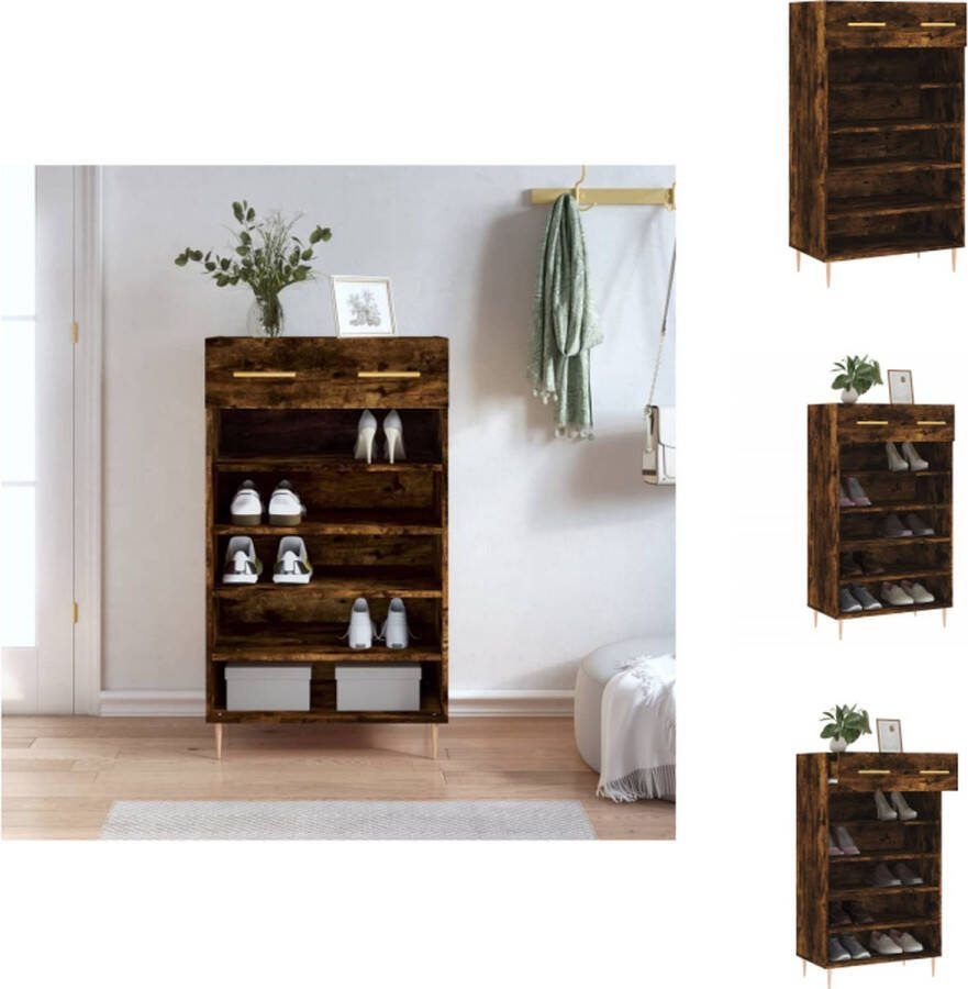 VidaXL Schoenenkast Gerookt Eiken Duurzaam hout Veel opbergruimte Stabiel Industrieel 60x35x105 cm Kast