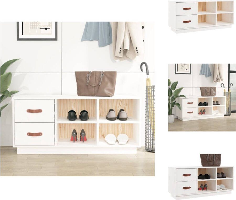 VidaXL Schoenenkast Grenenhout 100x34x45cm wit Schoenenkast