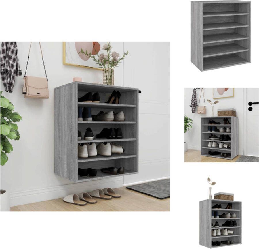 VidaXL Schoenenkast Grey Sonoma Eiken 60x35x70cm Praktisch Elegant Schoenenkast