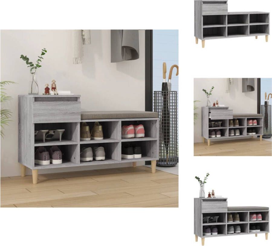 VidaXL Schoenenkast Grijs Sonoma Eiken 102 x 36 x 60 cm Duurzaam Bewerkt Hout Massief Eucalyptushout Schoenenkast