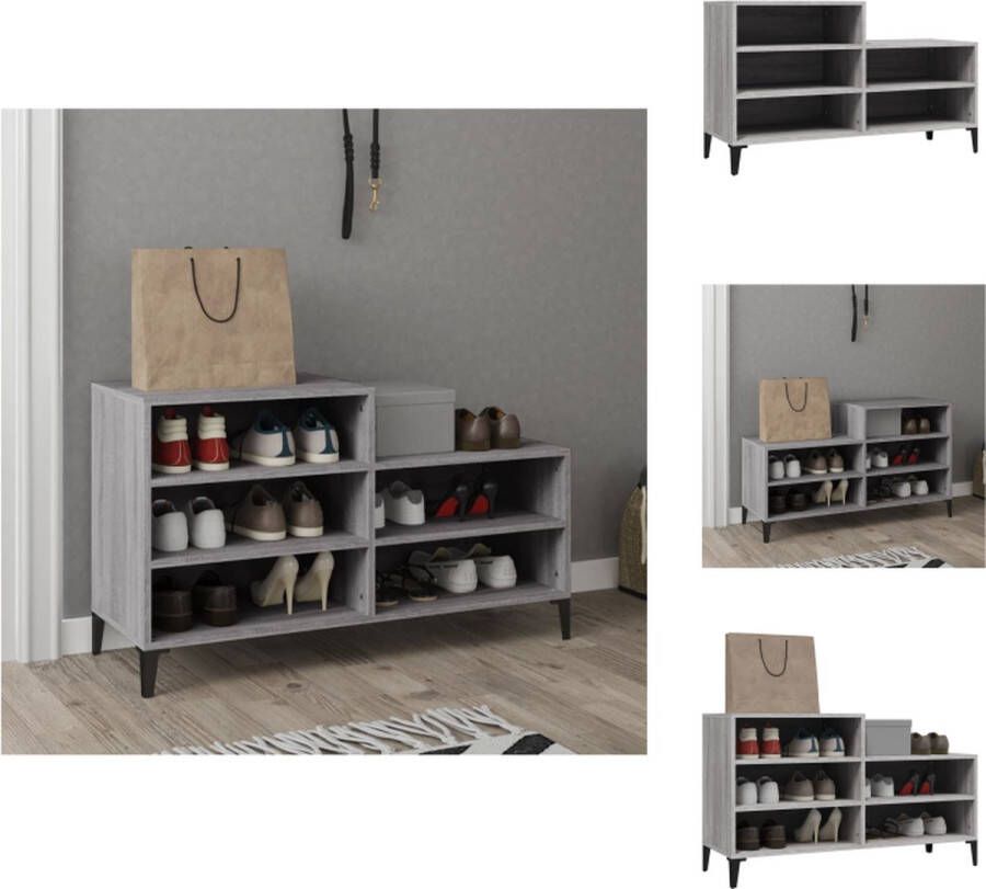 VidaXL Schoenenkast Grijs Sonoma Eiken 102x36x60 cm Bewerkt hout en metaal Schoenenkast