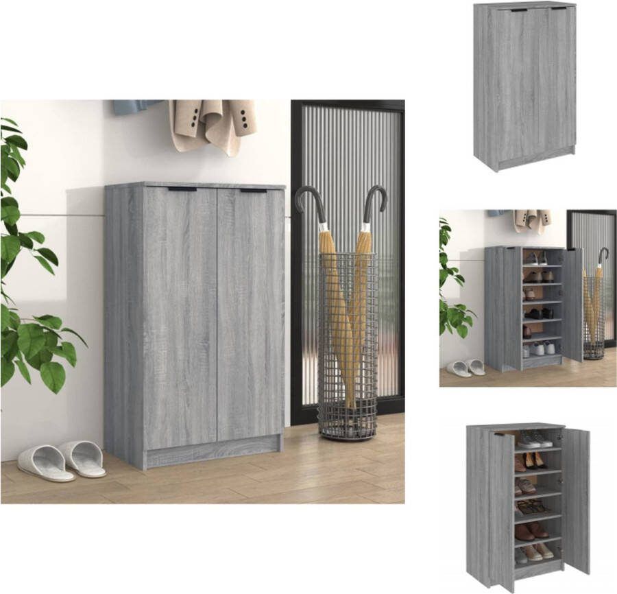 VidaXL Schoenenkast Grijs Sonoma Eiken 59 x 35 x 150 cm Bewerkt hout Schoenenkast