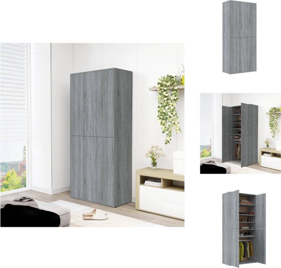 VidaXL Schoenenkast Grijs Sonoma Eiken 80 x 39 x 178 cm 6 vakken 2 deuren Schoenenkast