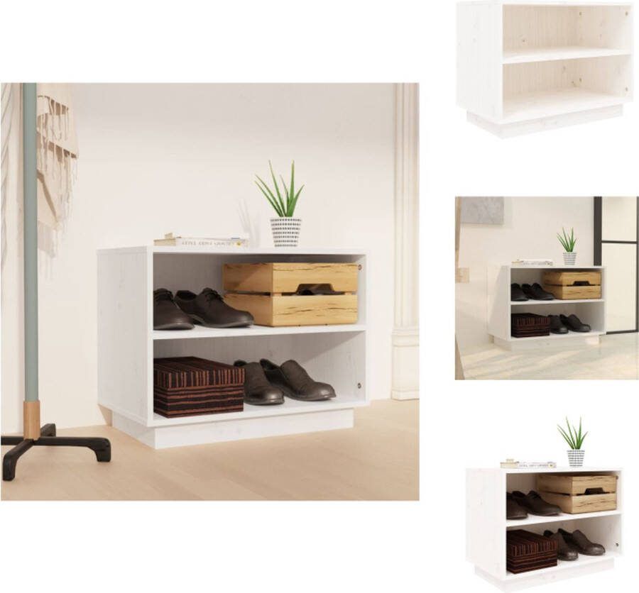 VidaXL Schoenenkast Massief grenenhout 60 x 34 x 45 cm Wit Schoenenkast