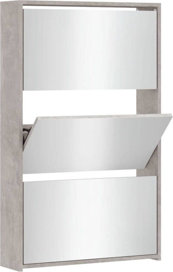 VidaXL -Schoenenkast-met-spiegel-3-laags-63x17x102 5-cm-betongrijs