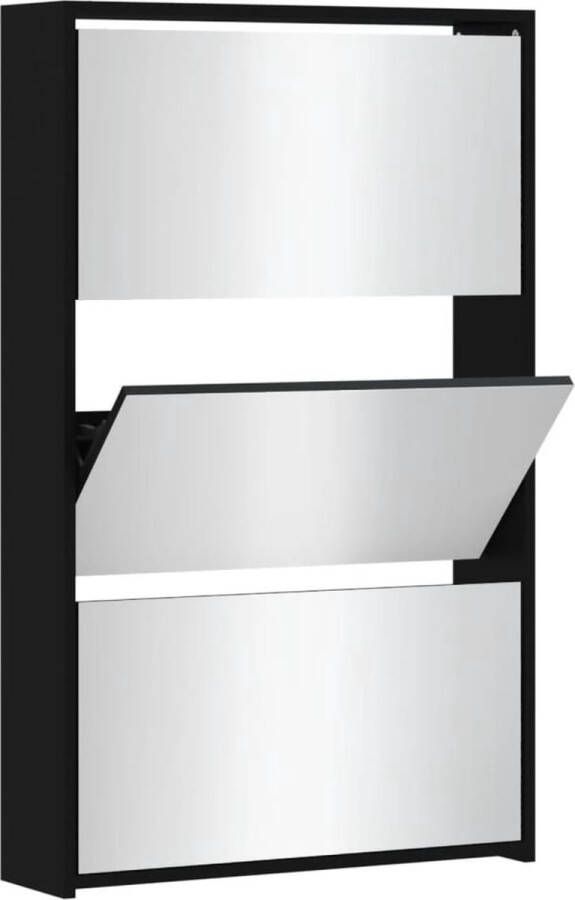 VidaXL -Schoenenkast-met-spiegel-3-laags-63x17x102 5-cm-zwart