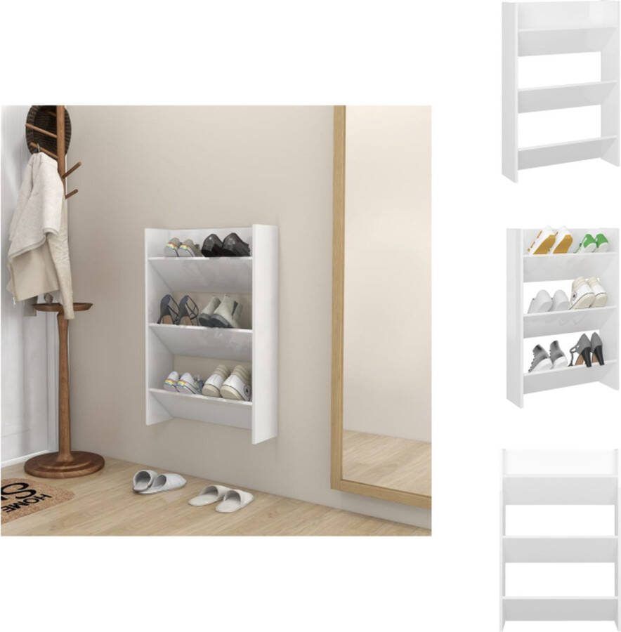 VidaXL Schoenenkast Modern Muurmontage 60 x 18 x 90 cm Hoogglans wit Schoenenkast