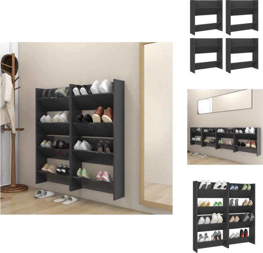 VidaXL Schoenenkast Modern Wandmontage 60x18x60cm Grijs Schoenenkast