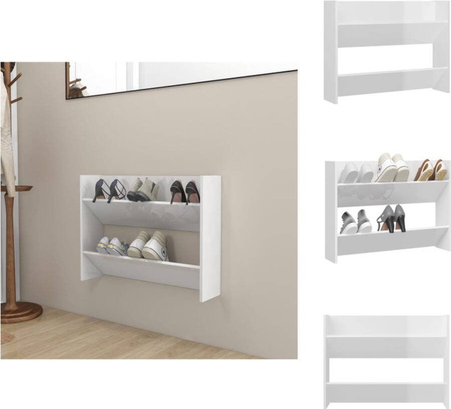 VidaXL Schoenenkast Modern Wandmontage 80x18x60 cm Hoogglans wit Schoenenkast