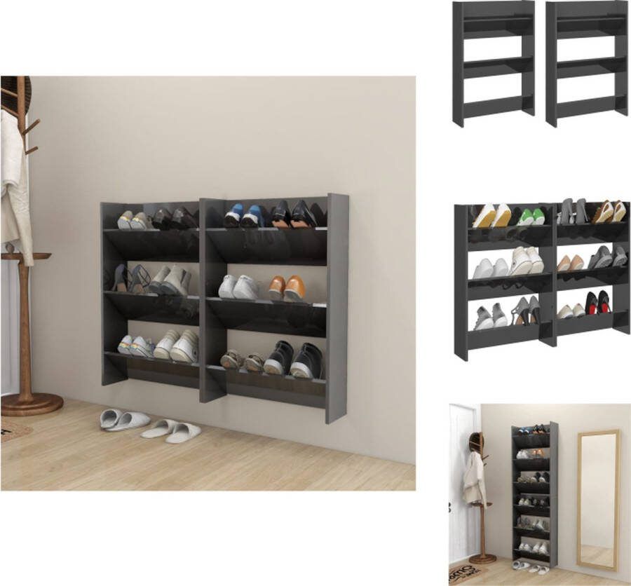 VidaXL Schoenenkast Moderne schoenenkastset 60 x 18 x 90 cm Hoogglans grijs Schoenenkast