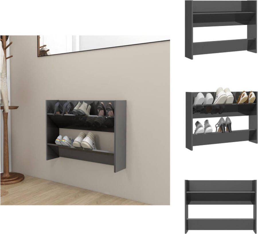VidaXL Schoenenkast Muurmontage 80 x 18 x 60 cm Hoogglans grijs Schoenenkast