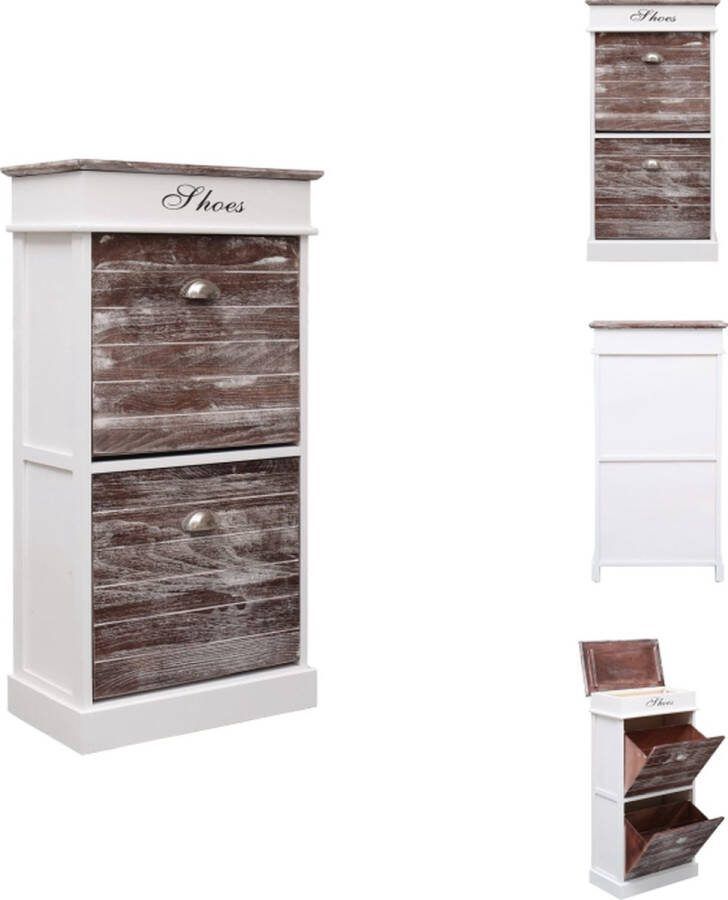 VidaXL Schoenenkast Paulowniahout 50 x 28 x 98 cm Bruin Wit Schoenenkast