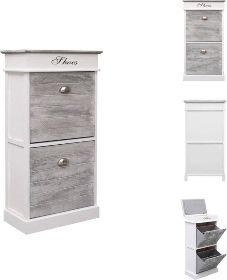 VidaXL Schoenenkast Paulowniahout 50 x 28 x 98 cm Grijs Wit Schoenenkast