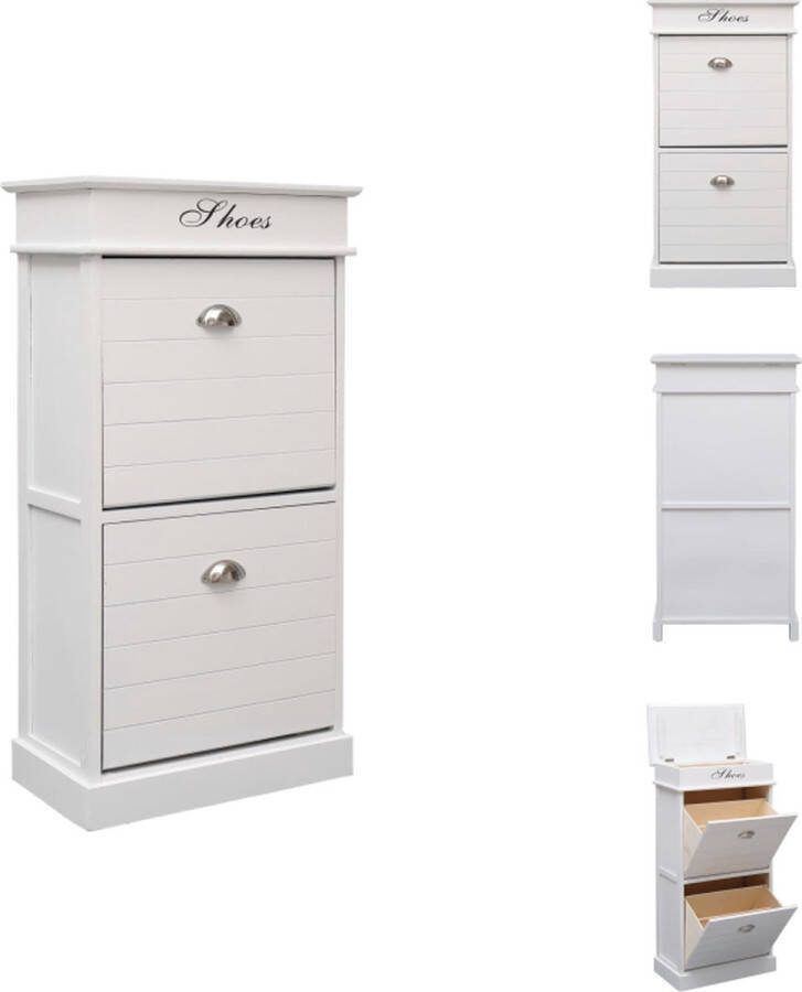 VidaXL Schoenenkast Paulowniahout 50 x 28 x 98 cm Wit Met 2 kantelvakken Schoenenkast