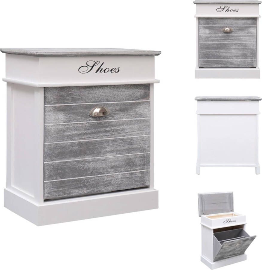 VidaXL Schoenenkast Paulowniahout 50x28x58 cm Grijs en wit Schoenenkast