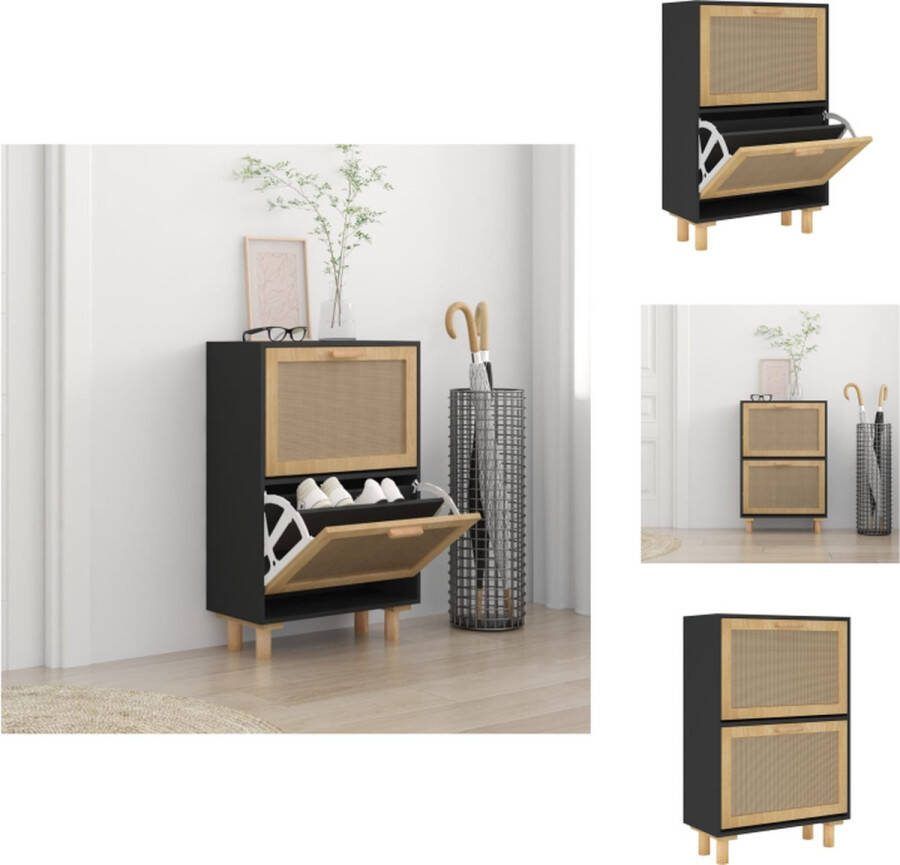 VidaXL Schoenenkast Rattan 52 x 25 x 80 cm Zwart Schoenenkast