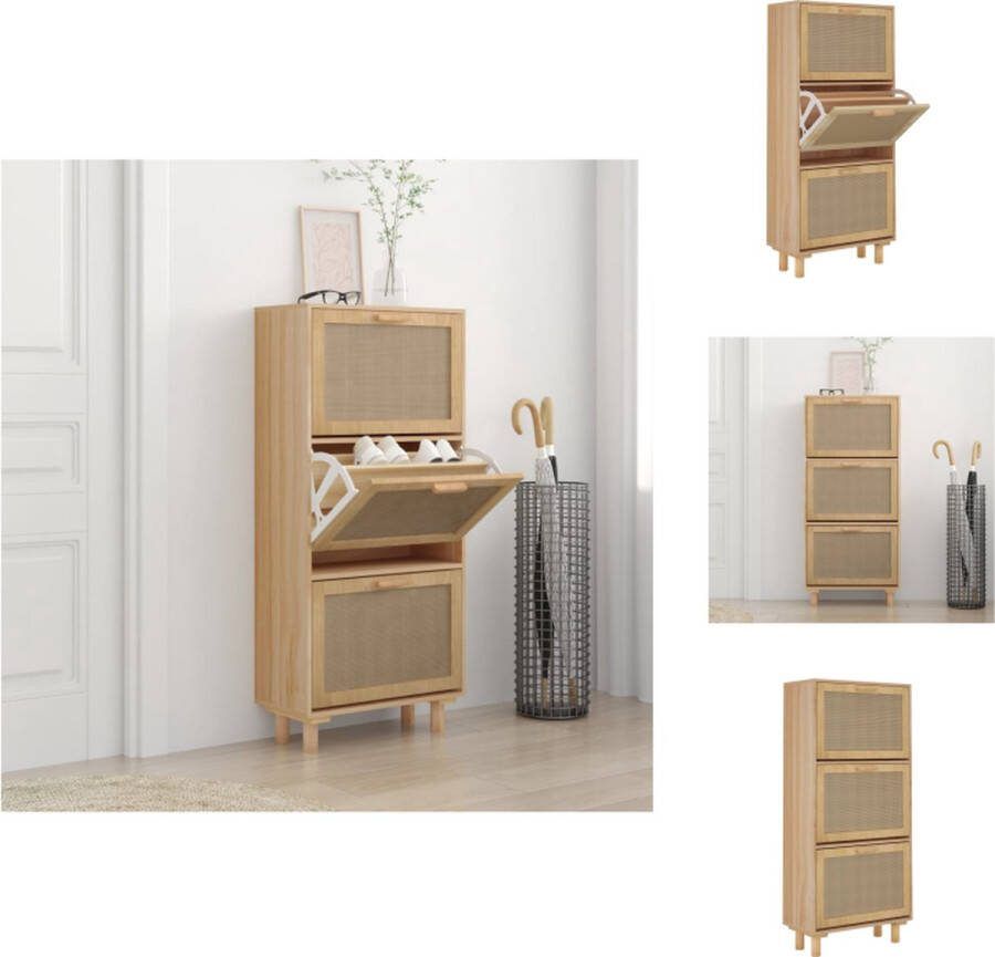 VidaXL Schoenenkast Scandinavisch Ontwerp 3 Lades Natuurlijk Rattan Bruin 52 x 25 x 115 cm Schoenenkast