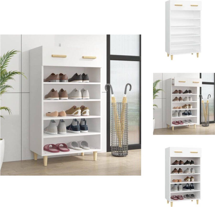 VidaXL Schoenenkast Scandinavische minimalistische 60x35x105cm Wit Stabiel hout 5 vakken 1 lade Schoenenkast