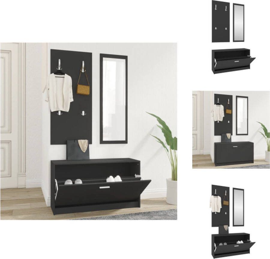 VidaXL Schoenenkast Set 80x27x46.5cm Zwart 3-in-1 Inclusief Kapstok en Spiegel Schoenenkast