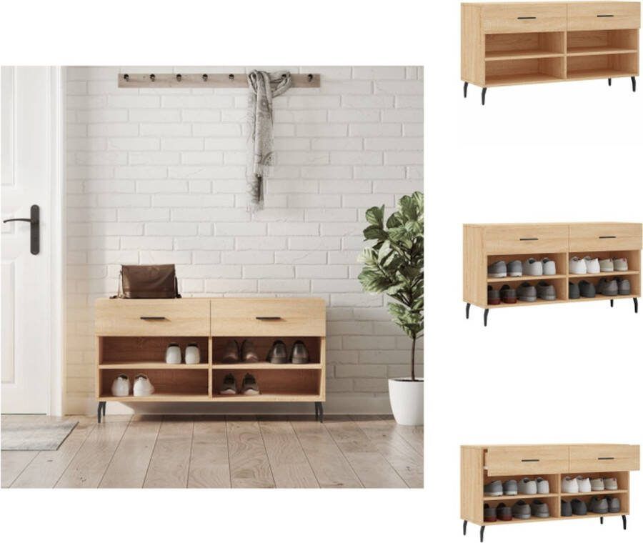 VidaXL Schoenenkast Sonoma Eiken 102 x 35 x 55 cm Duurzaam materiaal Schoenenkast