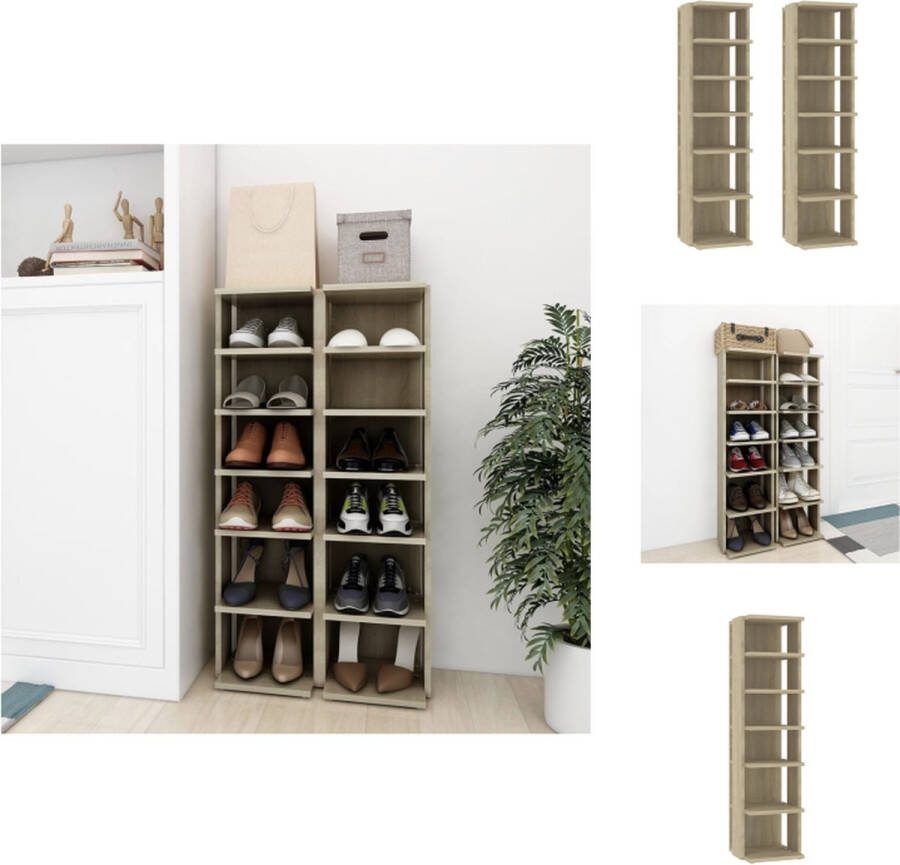 VidaXL Schoenenkast Sonoma eiken 27.5 x 27 x 102 cm Met 6 schappen Schoenenkast