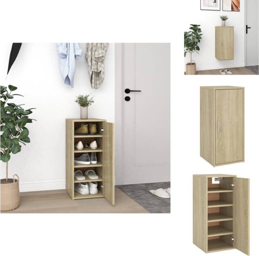 VidaXL Schoenenkast Sonoma Eiken 32x35x70cm 5 Schappen Wandmontage Schoenenkast