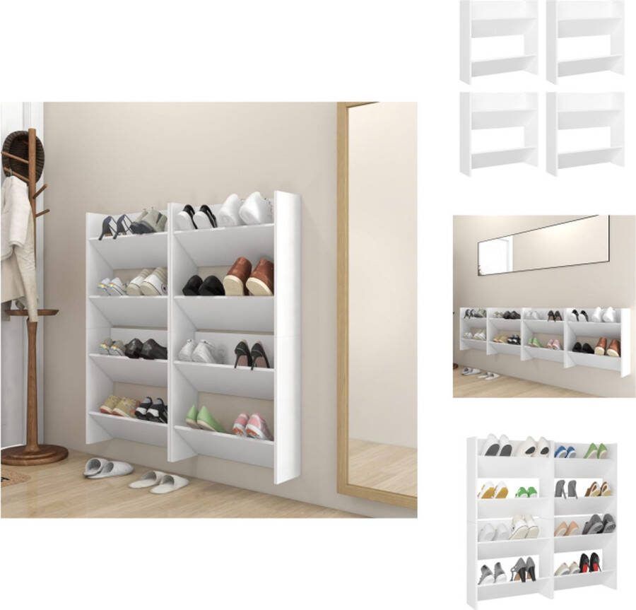 VidaXL Schoenenkast Wandmontage 60 x 18 x 60 cm Wit Schoenenkast