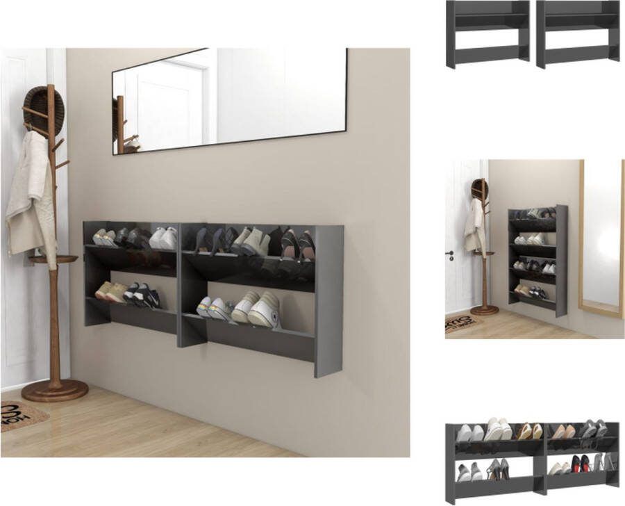 VidaXL Schoenenkast Wandmontage 80 x 18 x 60 cm Hoogglans grijs Schoenenkast