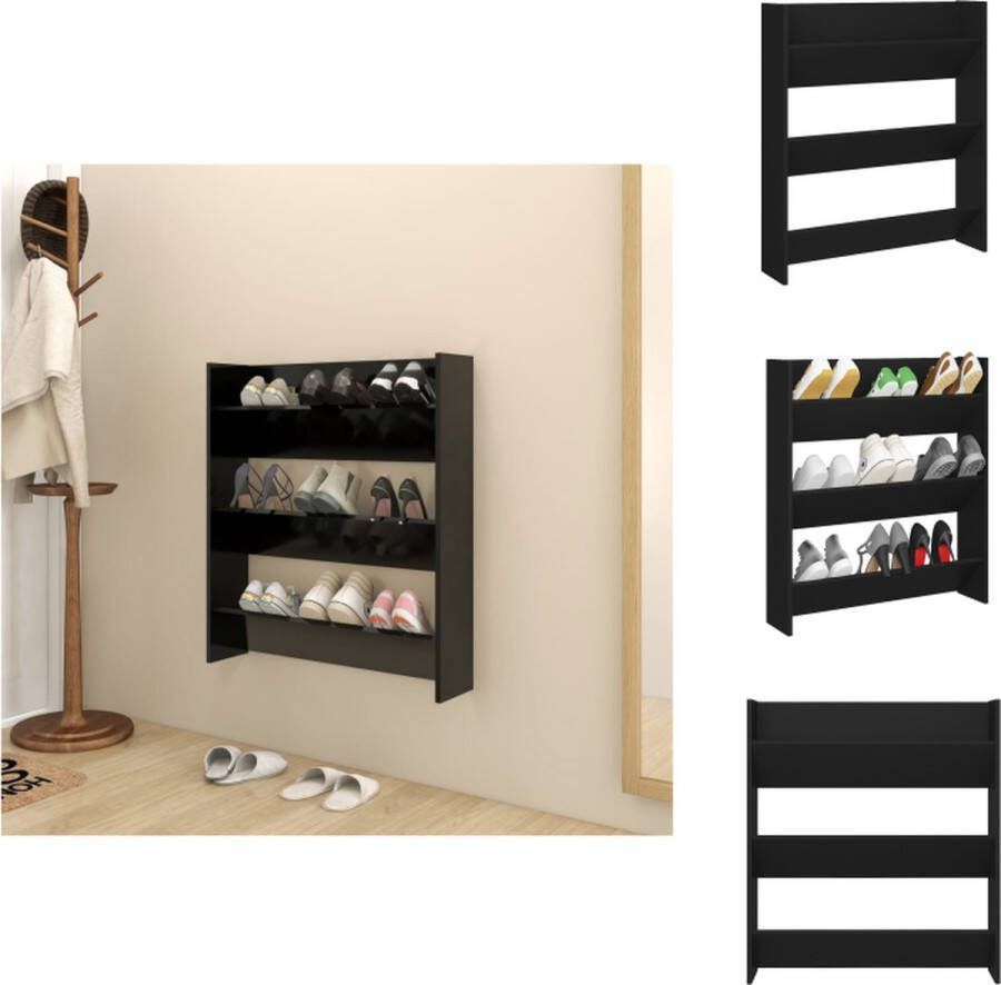 VidaXL Schoenenkast Wandmontage 80 x 18 x 90 cm Zwart Schoenenkast