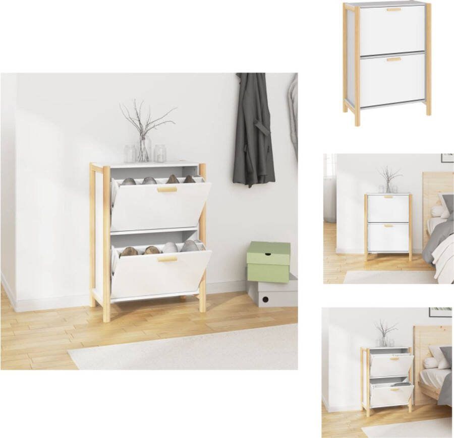 VidaXL Schoenenkast Wit 57.5 x 33 x 80 cm Duurzaam hout Stabiele houten poot Schoenenkast