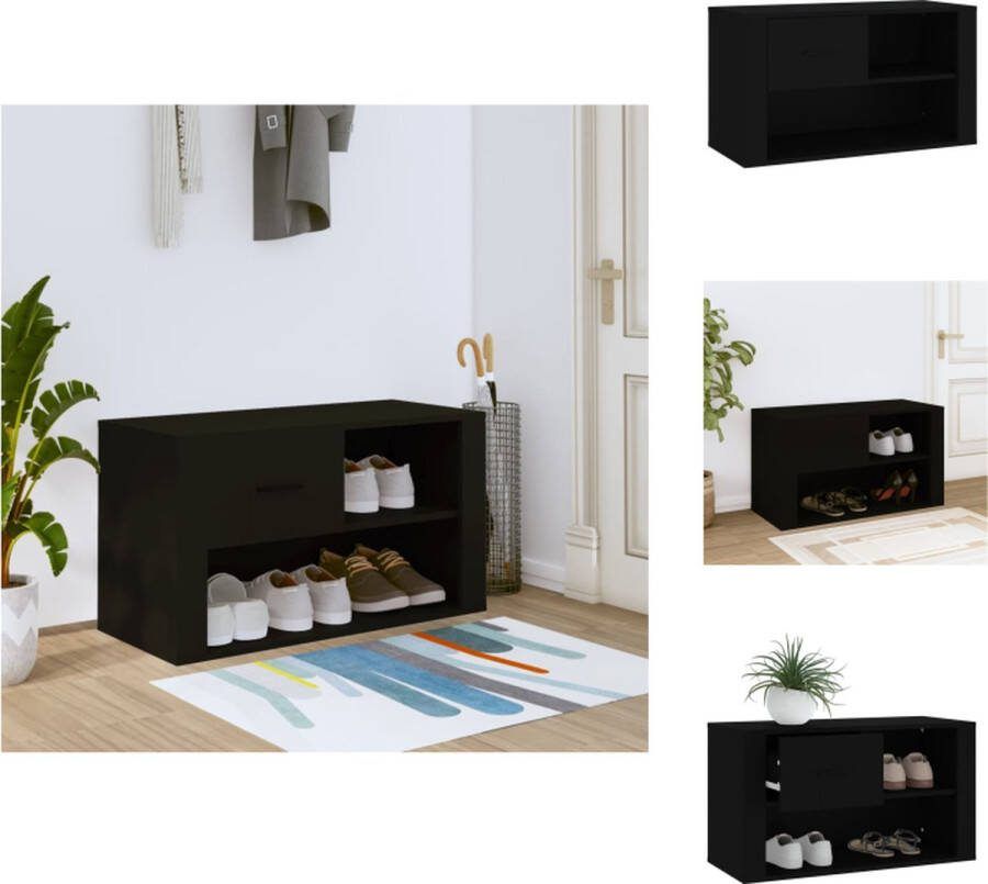 VidaXL Schoenenkast Zwart 80 x 35 x 45 cm Stevig hout 2 vakken Schoenenkast