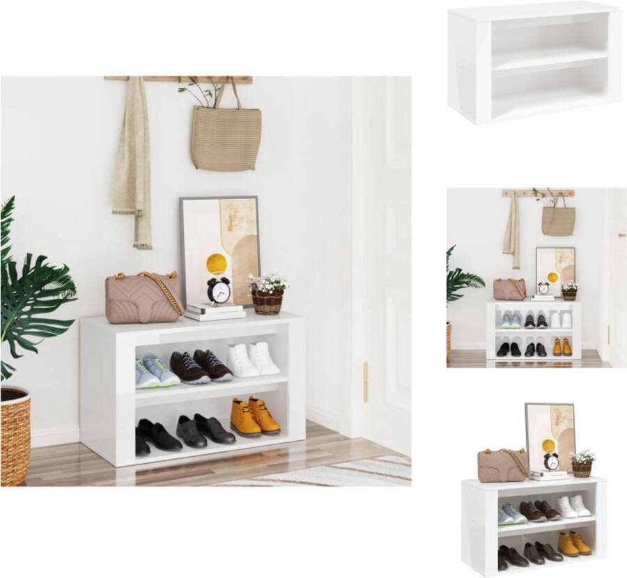 VidaXL Schoenenrek Bewerkt Hout 75 x 35 x 45 cm Hoogglans Wit Schoenenkast